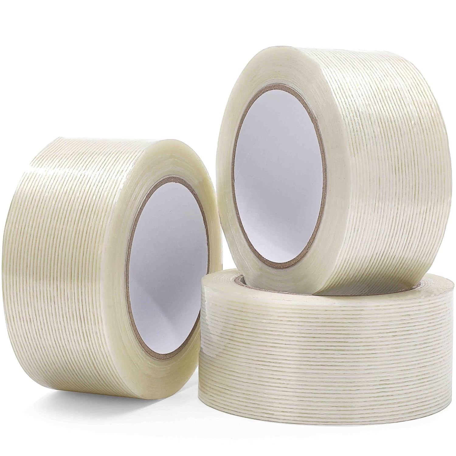 3 Pack, 2in×35yds Filament Strapping Tape, 105yds Total, Fiber Reinforced Packin
