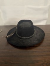 Black Western Felt Hat Wide Brim Feather Accent Fitted Cowboy Style