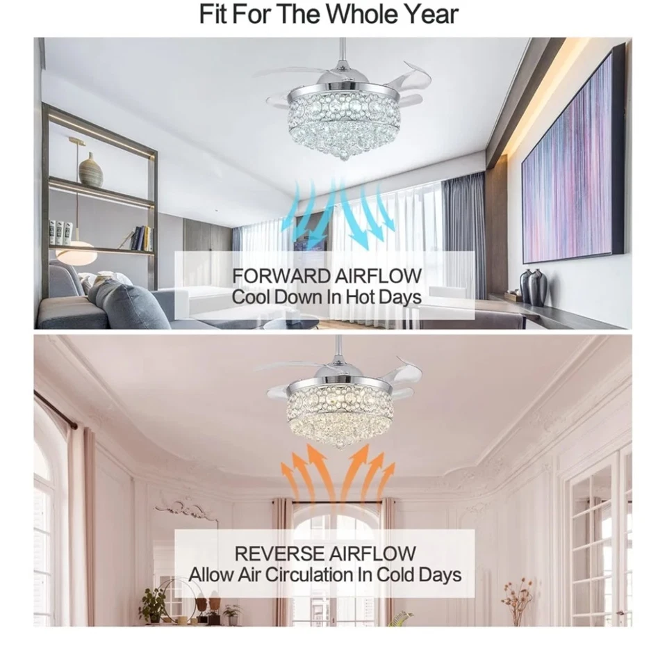 Modern Crystal Fandelier Ceiling Fan + LED Light Remote Noise-Free Chandelier - Image 3 of 4