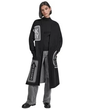 DKNY Long Sleeve Oversized Patch Logo Cardigan Woman Sweater Size X/S NWT
