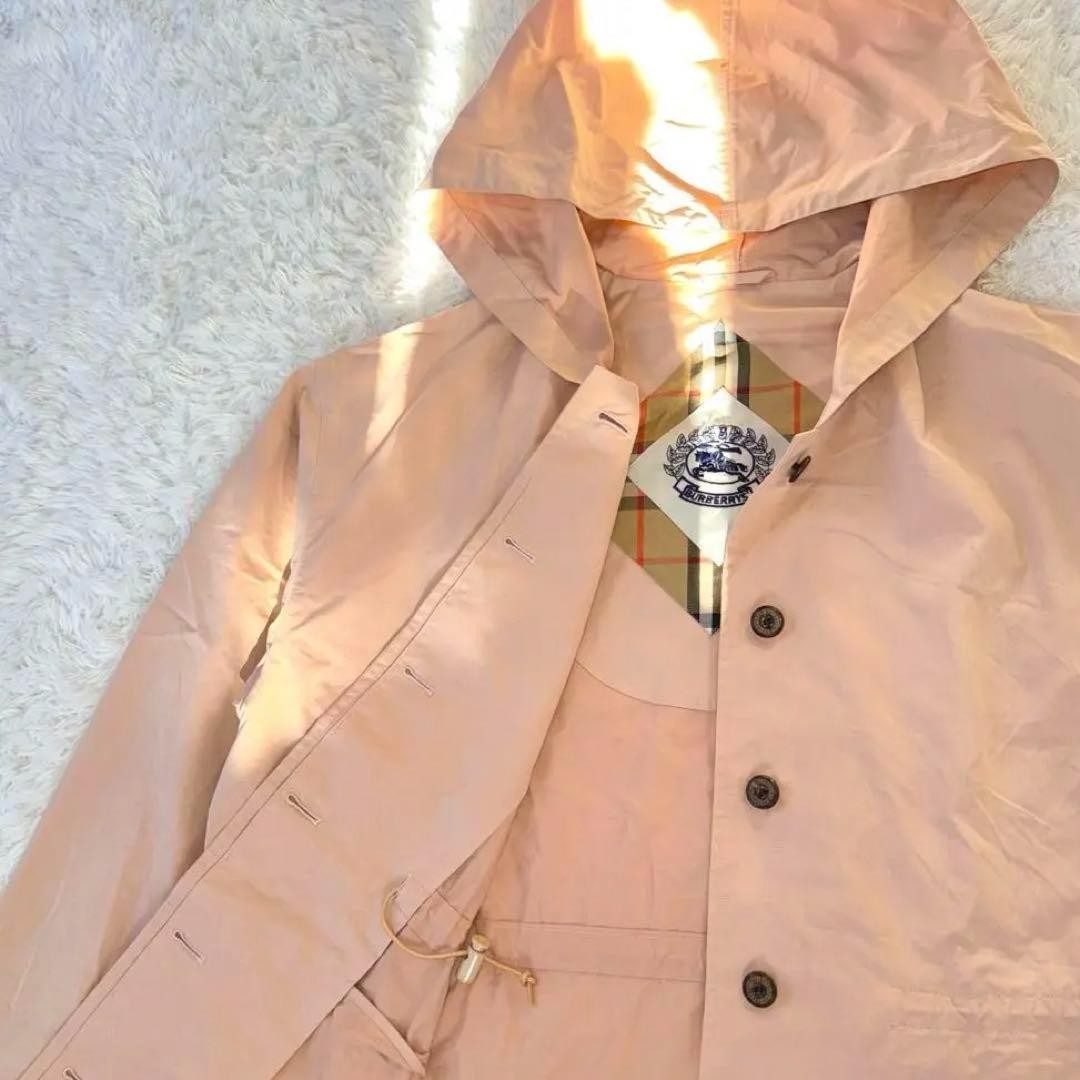 BURBERRY Pink Trench Coat with Hood Size M Adjustable Waist 9Ar