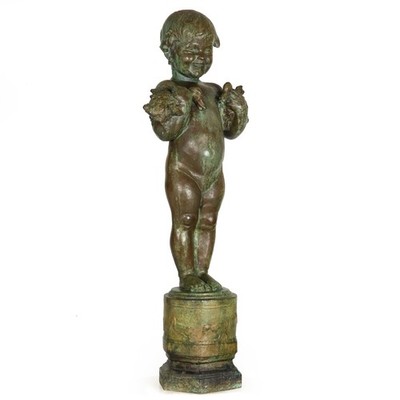 American Bronze Sculpture Fountain  Baby Duck , Edith Barretto Parsons, 41  H