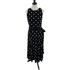 Lauren by Ralph Lauren black white polka dot midi length sleeveless dress size 8