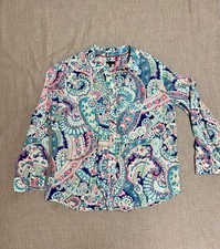 Talbots Button Front Blouse Size L Large Brig...