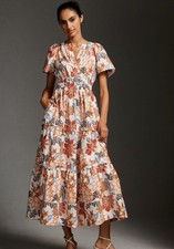 Anthropologie The Somerset Maxi Dress Botanical Floral Cotton Size Small