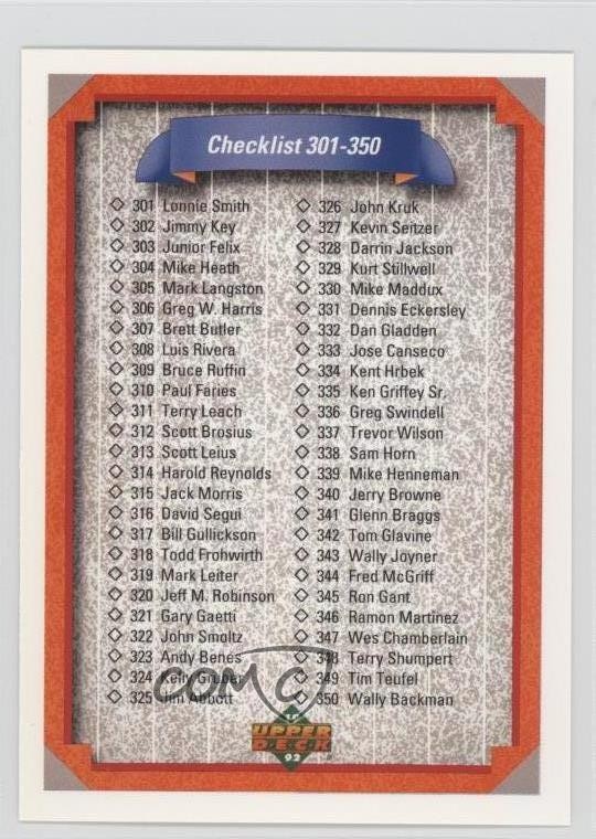 1992 Upper Deck Factory Set Gold Hologram Checklist #400 5kz