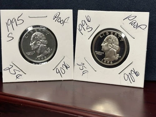 1995-S & 1996-S Silver Proof Washington Quarters Awesome Deep Cameo Finish