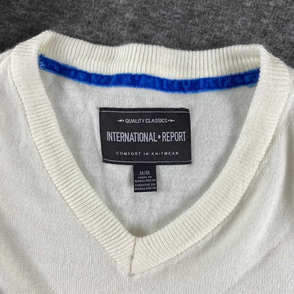 International Report Men’s M V-Neck Sweater White Lightweight Knit Pullover - Image 2 of 4