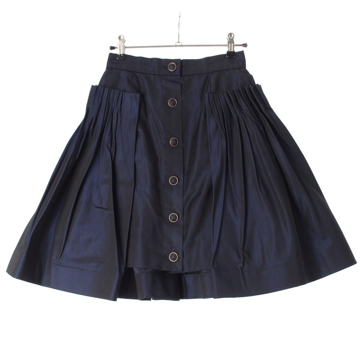 Chanel Silk Pleated Ruffle Skirt Black Navy Size 6 Vintage