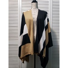 Parrish LA Stevie Poncho Women's OSFM Color Block Knit Wrap Sweater Loose Draped