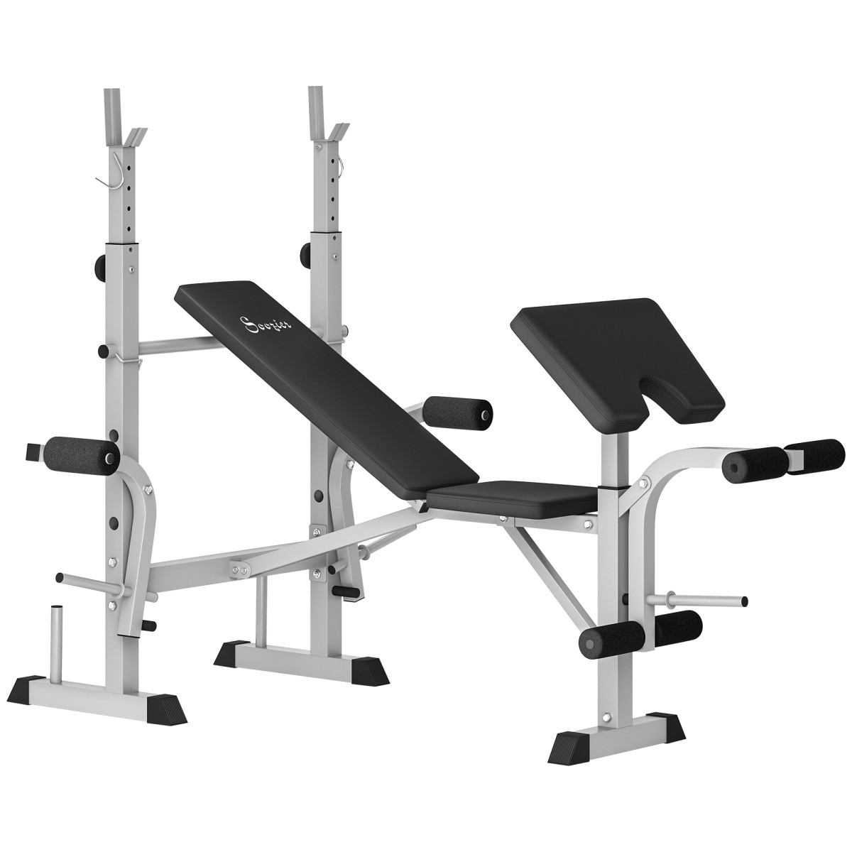 HOMCOM Adjustable Weight Bench with Squat Rack Leg Developer - Grey