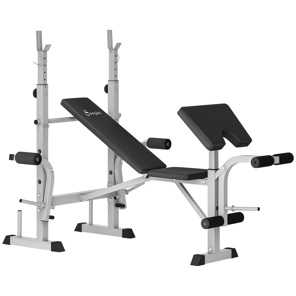 HOMCOM Adjustable Weight Bench with Squat Rack Leg Developer - Grey
