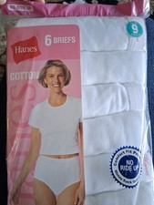 Deadstock Vintage NOS Hanes 6 Pack Cotton Briefs Women Size 9 White No Ride Up