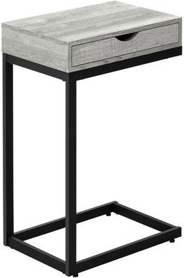 Reclaimed Wood-Look Gray Accent Snack Table with Black Drawer
