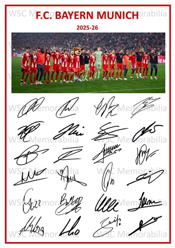 11725. Bayern Munich Signed Team Sheets (A4 Prints) CHOOSE A SEASON 2023-26