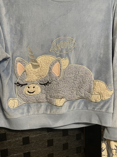 Justice Plush Blue Sherpa Pj Set Size 12 Super Soft Unicorn - Picture 2 of 10