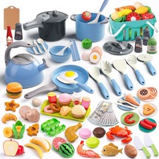 130Pcs Kitchen Playset, Pretend Cooking Play Pots, Pans, Utensils Cookware, D...