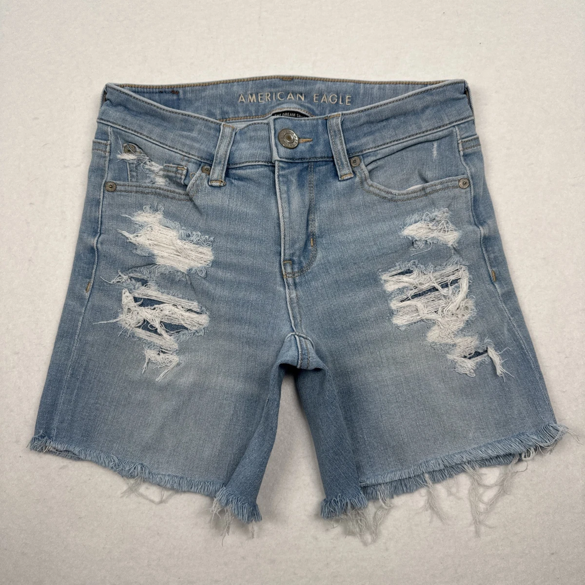Pantaloncini American Eagle In Denim Elasticizzato – Midi, Blu, Taglie 0-10, Nuovi Con Etichette
