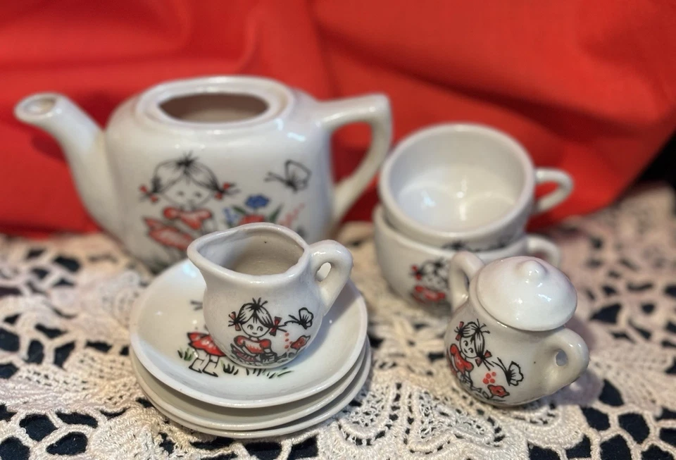 Фарфоровый детский чайный сервиз, винтажный, с маркировкой Япония - Изображение 2 из 4