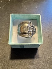 Stainless Steel Spoon Ring Size 8 With Floral Pattern Great Craftsmanship