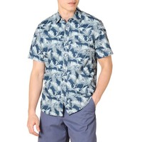Amazon Essentials Herren Kurzarm-Hawaii-Hemd, Schmale Passform, Marineblau