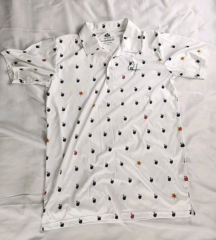 Gashouse Golf Men's Large L Polo Shirt Bombs Away White w/ Graphics 