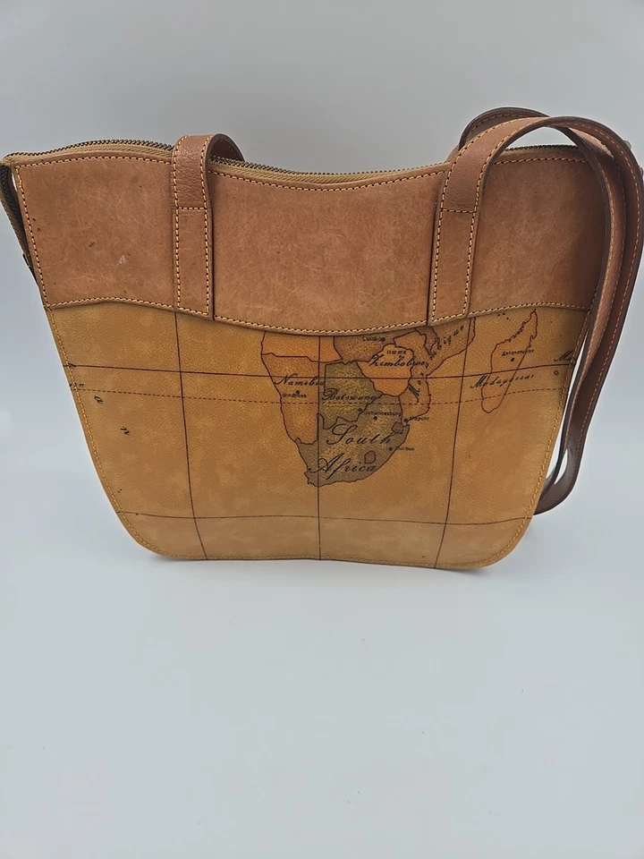 Bolso de hombro Alviero Martini 1A Classe Geo para mujer mapa del mundo marrón doble asa Foto 2 de 4