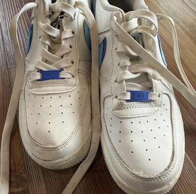 Nike Air Force 1 White Blue Leather Low Top Sneakers Teens Casual