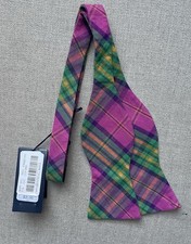Cremieux Pink Green Plaid Bow Tie Cotton Self-Tie Adjustable 2.5" New w/ Tags