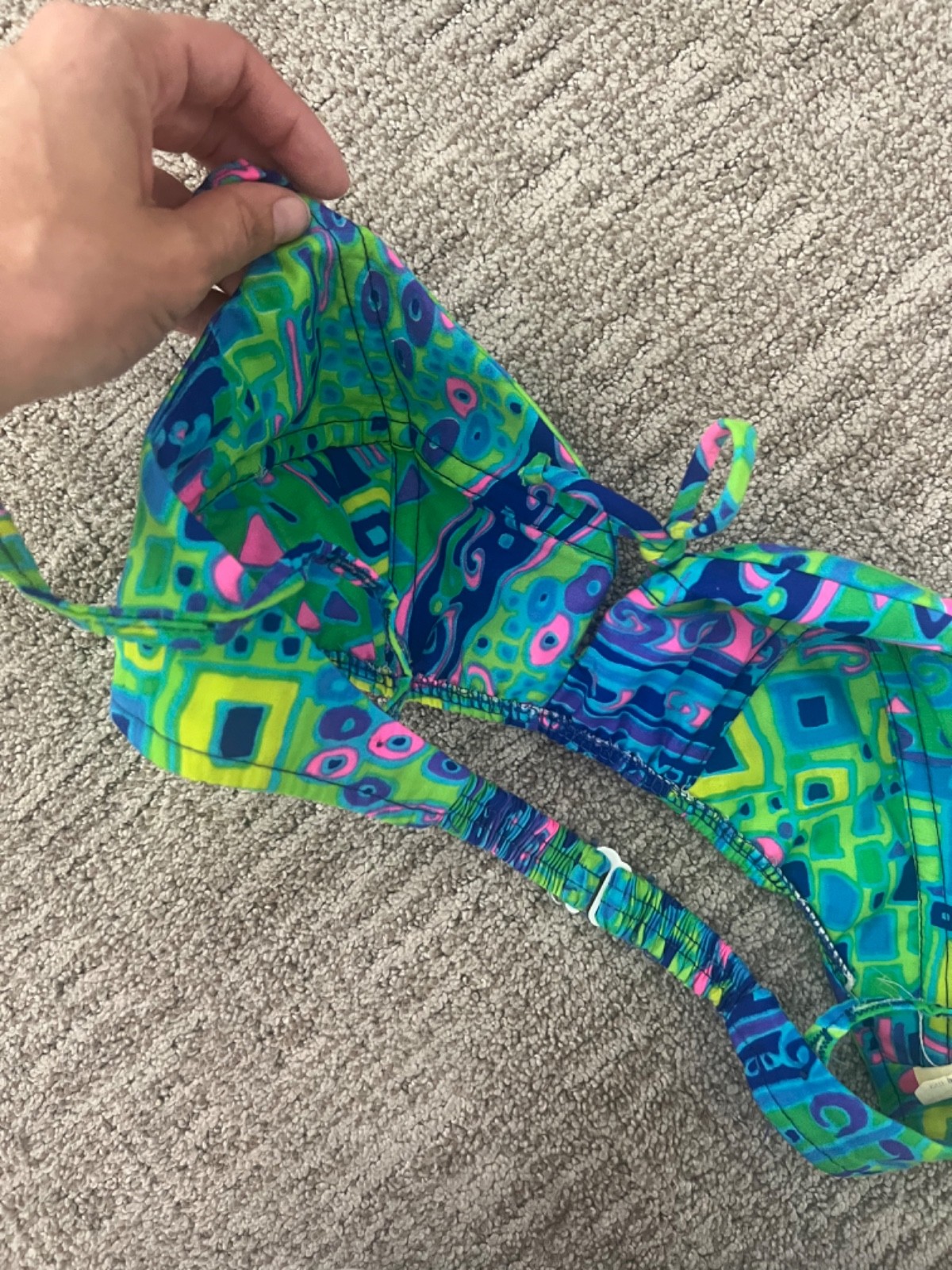 60s70s Vintage 3pc Mod Dayglow Barkcloth Bikini S… - image 7