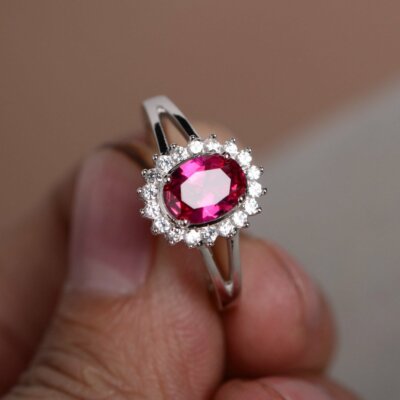2ct Lab-Created Pink Ruby Engagement Ring 14k White Gold Plated Halo Split Shank