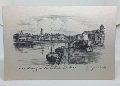 North Quay von North End Wisbech Cambs Vintage Richter Kunst Skizze Postkarte 1969