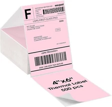 500 4x6 Fanfold Direct Pink Thermal Labels for Zebra and Rollo Printers