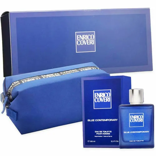 Perfume Man Enrico Coveri Blue Contemporary EDT 3.4oz Pochette Shoulder Bag  Gift