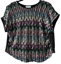 Vtg 80s Glam Sparkly Sequin Top Shoulder Pads Disco Party Shirt Sz 14 42 USA