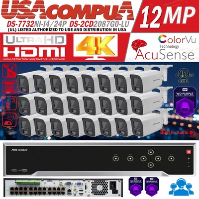 US Hikvision 32CH 12MP IP Security Camera System DS-2CD2087G2-LU W/Audio Lot
