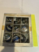 Shiny Brite Christmas Holiday Ornaments 9ct Christopher Radko Blue Silver Color