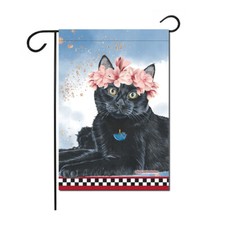 Cat Black Cat Floral Garden Flag Double Sided 12 x 17 in.