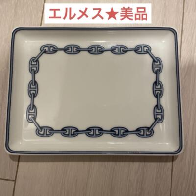HERMES Chaine d'Ancre 皿 Hermes Chaine d'Ancre Blue White Porcelain Square Tray Plate | eBay