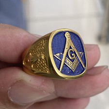 Anillo masónico SMITH chapado en oro azul masónico para hombre talla 7 8 9 10 11-15