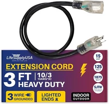 3ft Power Outdoor Extension Cord & Indoor - Waterproof Electric Drop Cord Cable