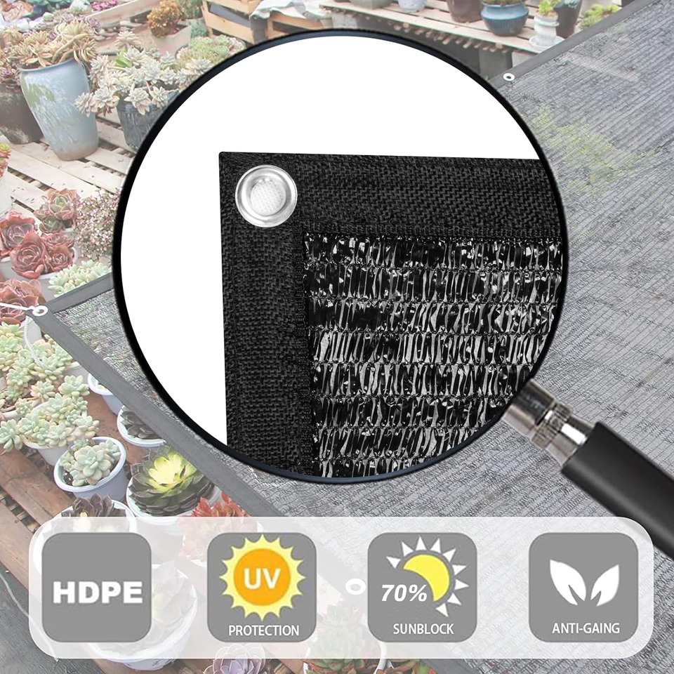 10X20 FT 70 Black Shade Cloth Sunblock Mesh Cover Taped Edge with