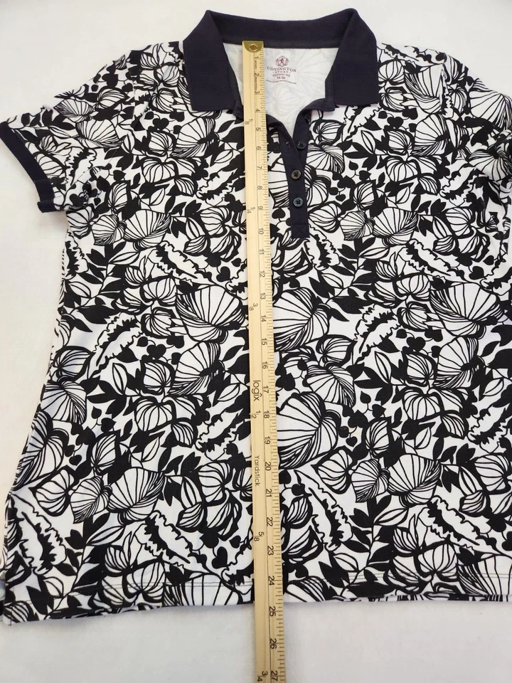 Polo Covington Sport Mujer Patrón Hoja Calce Clásico M Negro Blanco Golf Verano Foto 3 de 4