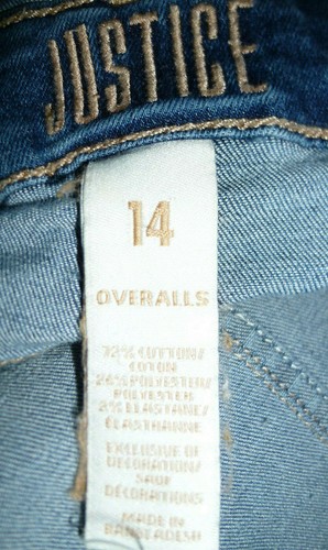 **JUSTICE** Girl's Denim Overall Size ((14)) 72%Cotton* 26%Polyester* 2%Elastane - Picture 10 of 10