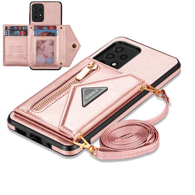 For Samsung A12 A13 A52 A53 5G Shoulder Strap Card Holder Wallet PU Leather Case