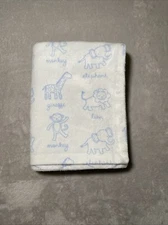 Baby Blanket Outline Animals Spelled Out Reversible White Blue Wavy Stripes Line