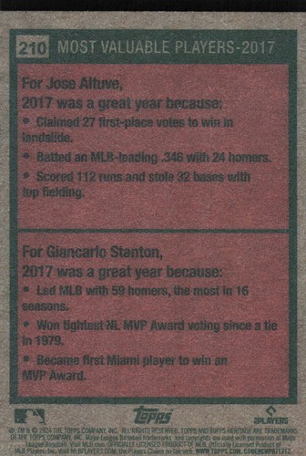 2024 Topps Heritage #210 2017 MVPs (Jose Altuve / Giancarlo Stanton) - Picture 2 of 2