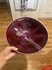 Signed Handcrafted Art Pottery Serving Bowl 12” Drip Spiral Glaze