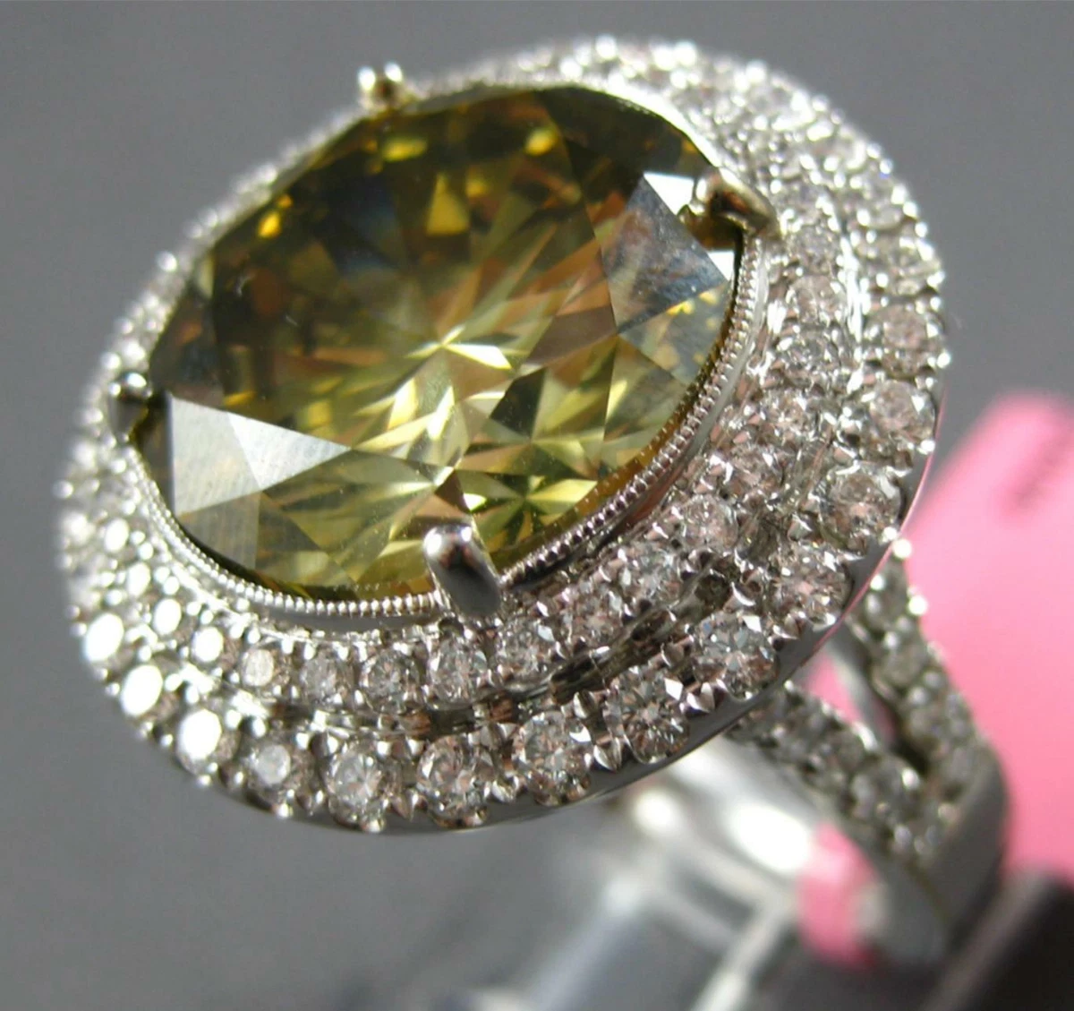 EXTRA LARGE GIA 12.59CT WHITE & GREEN DIAMOND 18KT WHITE GOLD 3D 