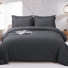 Size Comforter Set Seersucker 7 Pieces, All Season Luxury Bed King Dark Grey